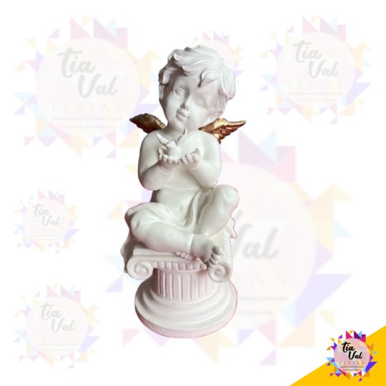 ANJO DOURADA SENTADO NO PILAR 11 X 25 CM