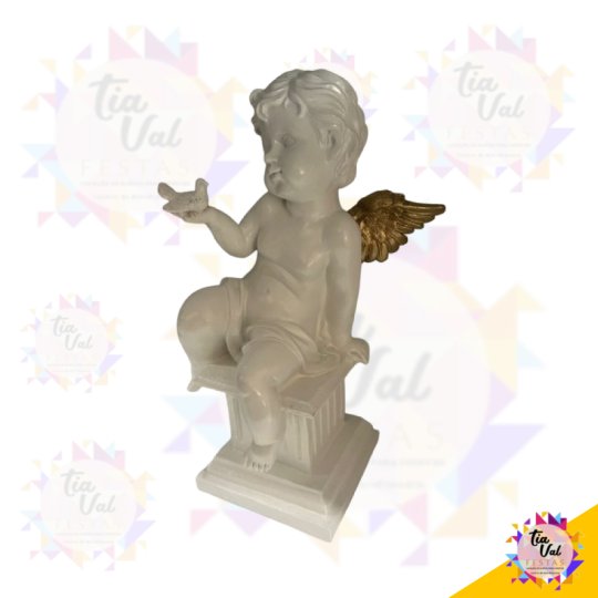 ANJO DOURADO SENTADO NA COLUNA 24 CM