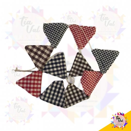 BANDEIROLA DE TECIDO XADREZ MARROM/AZUL/VERM