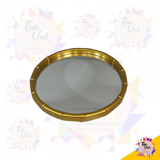 BANDEJA DOURADA REDONDA PLASTICO - MEDIA - 23 CM
