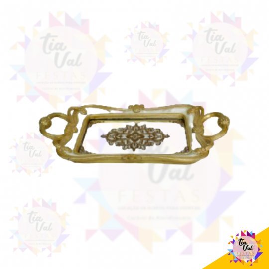 BANDEJA DOURADA RESINA RET. C/ ALÇA (DESENHOS)