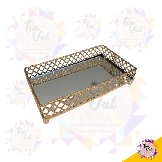BANDEJA DOURADA RETANGULAR P 20 X 12