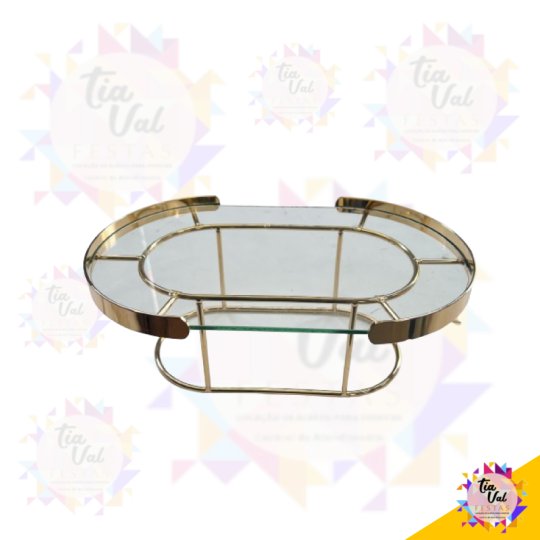 BANDEJA OVAL LUXO COM PE DOURADA / VIDRO