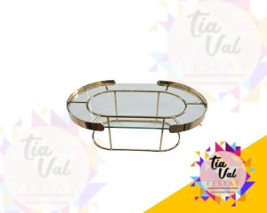 Foto de BANDEJA OVAL LUXO COM PE DOURADA / VIDRO