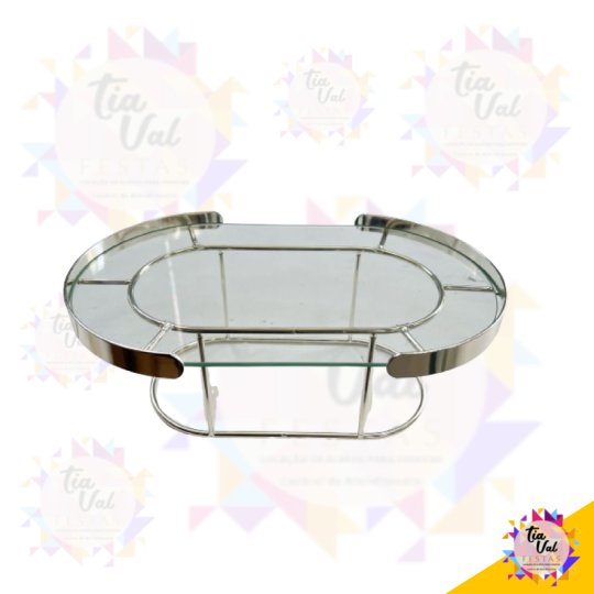 BANDEJA OVAL LUXO COM PE PRATA / VIDRO