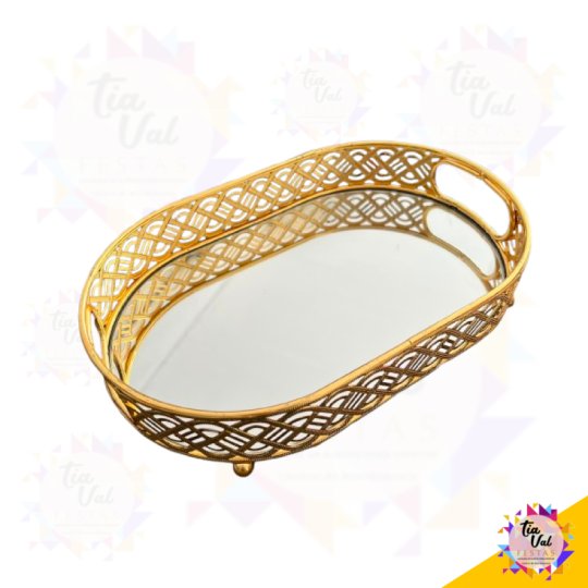 BANDEJA OVAL DOURADA - 34 X 22 X 6 CM