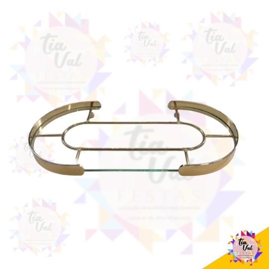 BANDEJA OVAL LUXO DOURADA / VIDRO 15 X 30