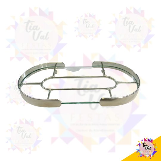 BANDEJA OVAL LUXO PRATA / VIDRO 13 X 25