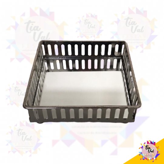 BANDEJA QUADRADA PRATA COM ESPELHO PEQUENA