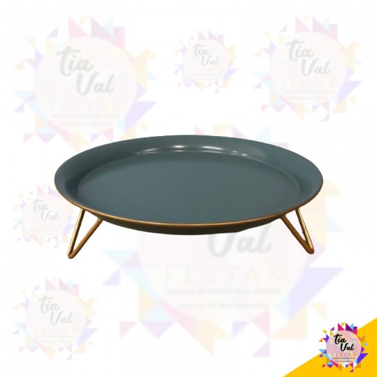 BANDEJA REDONDA - CINZA COM DOURADO - MEDIA