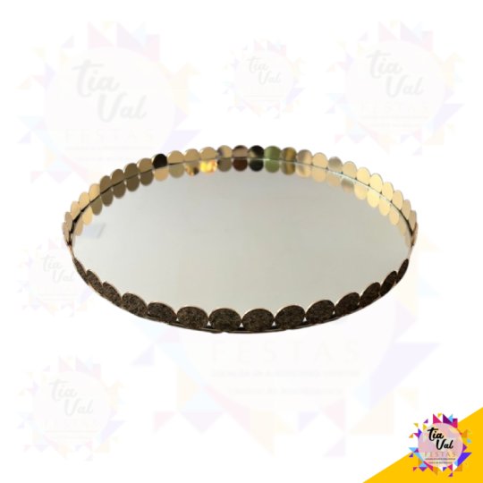 BANDEJA REDONDA DOURADA - MOEDAS - 30 CM