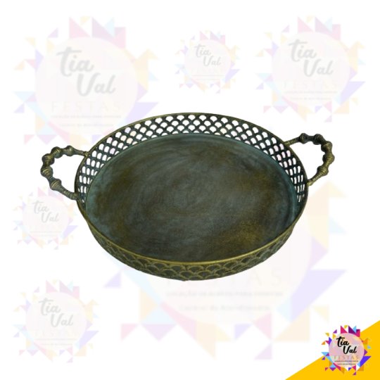 BANDEJA REDONDA LATÃO ENVELHECIDA GRANDE