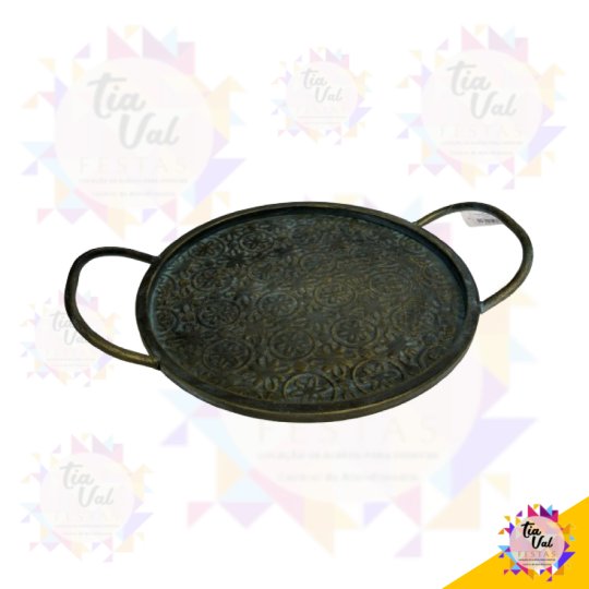 BANDEJA REDONDA LATÃO ENVELHECIDA GRANDE