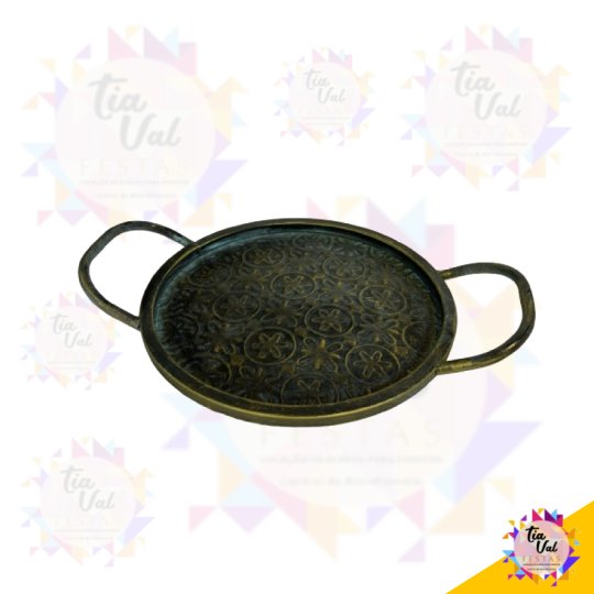 BANDEJA REDONDA LATÃO ENVELHECIDA PEQUENA