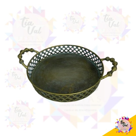 BANDEJA REDONDA LATÃO ENVELHECIDA PEQUENA