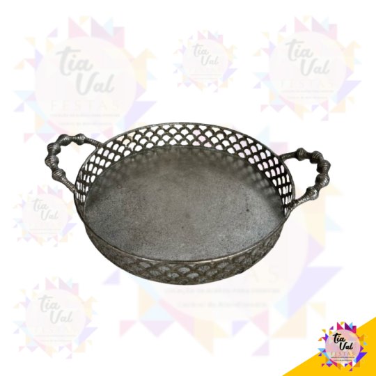 BANDEJA REDONDA LATÃO PRATA GRANDE