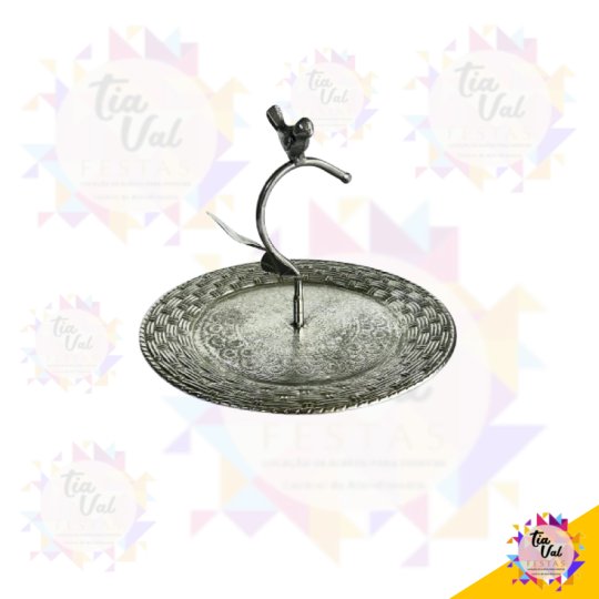 BANDEJA REDONDA PASSARINHO - PRATA - PEQUENA