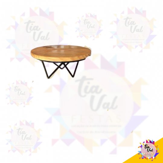 BANDEJA REDONDA PÉ PRETO/TAMPO MADEIRA P