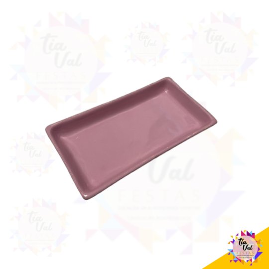 BANDEJA RETANGULAR ROSA - PORCELANA 11 X 21