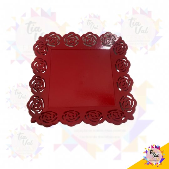 BANDEJA VERMELHO QUADRADA FLOR -MEDIO