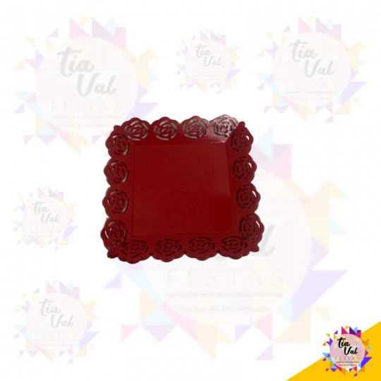 BANDEJA VERMELHO QUADRADA FLOR -PEQUENO