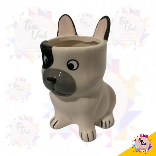 CACHEPOT CACHORRO BRANCO/PRETO PEQUENO