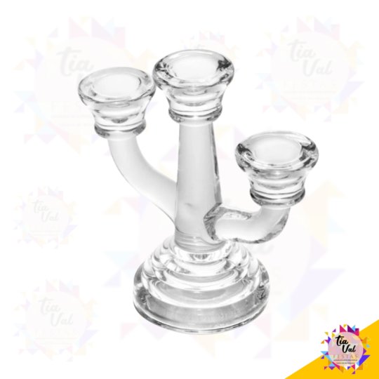 CANDELABRO - 03 VELAS - VIDRO 14 X 14 CM