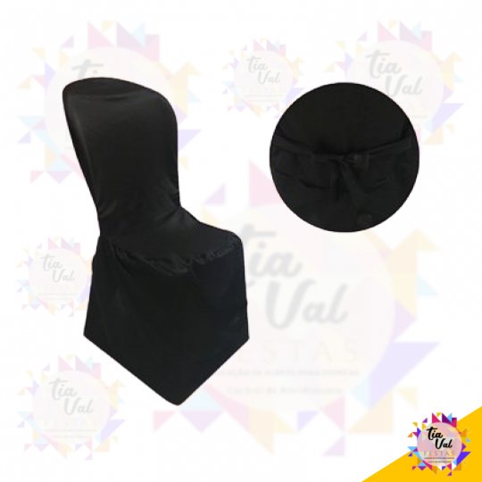 CAPA PRETA P/ CADEIRA S/ BRAÇO - C/ LAÇO