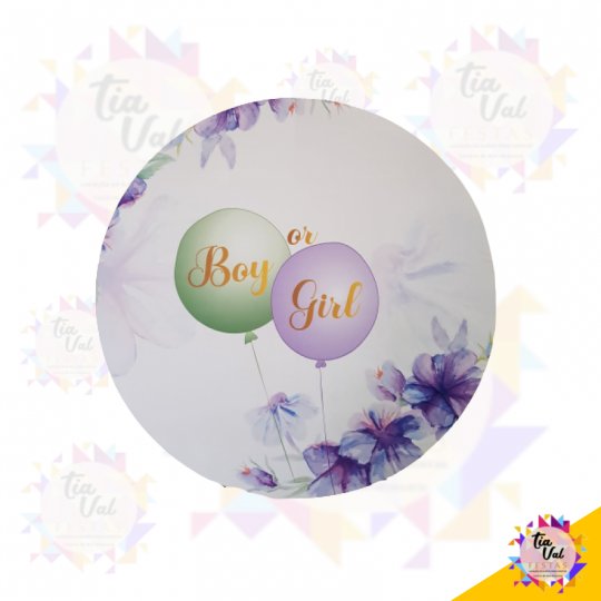 CAPA P/ PAINEL REDONDO 1,20M - BOY OR GIRL LILAS E VERDE