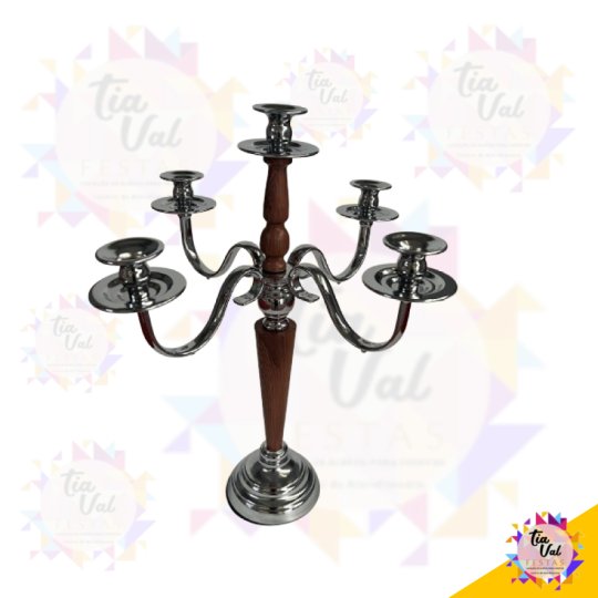 CANDELABRO - 5 VELAS - MADEIRA PRATA