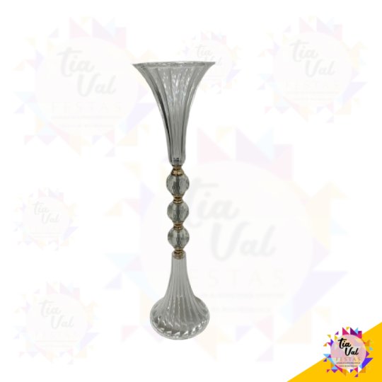 CASTIÇAL ACRILICO CONE C/ BASE DOURADA 15 X 59