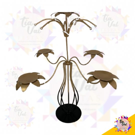 CANDELABRO DE FERRO P/ 05 DOURADO C/ PRETO