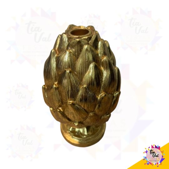 CASTIÇAL  DOURADO - ALCACHOFRA  - RESINA - MEDIO