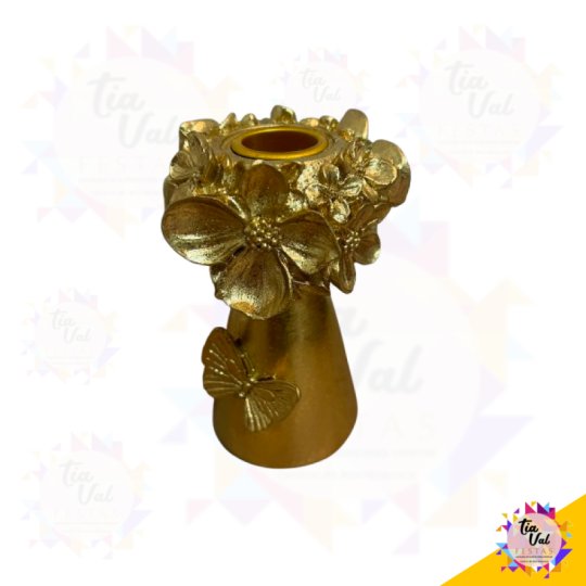CASTIÇAL FLOR - DOURADO - 12 CM