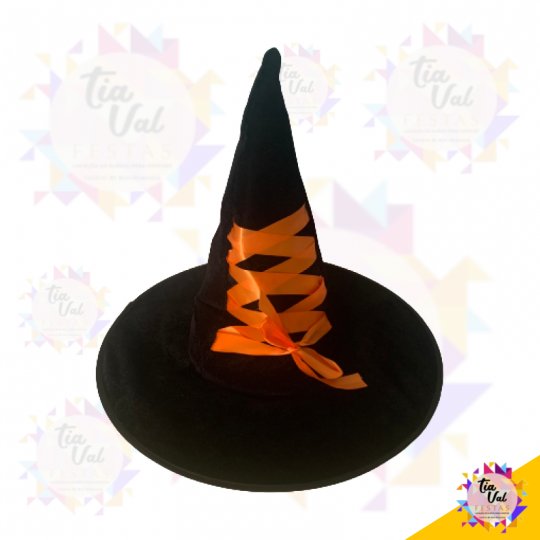 CHAPEU BRUXA PRETO C/ LARANJA - HALLOWEEN