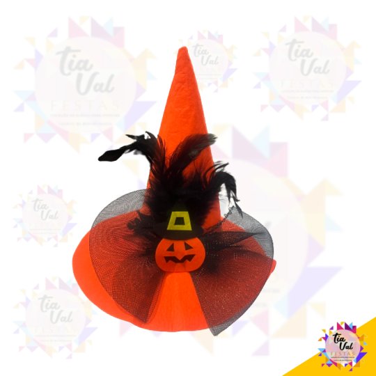 CHAPEU LARANJA - BRUXA - HALLOWEEN