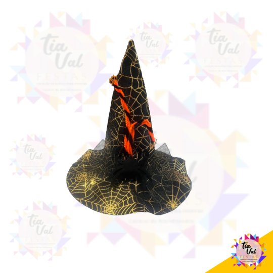 CHAPEU PRETO DOURADO - BRUXA - HALLOWEEN