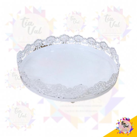 CINZELADO BRANCO BANDEJA REDONDA 20CM (S/ ESPELHO)