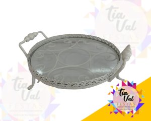 Foto de CINZELADO BRANCO BANDEJA REDONDA C/ VIDRO