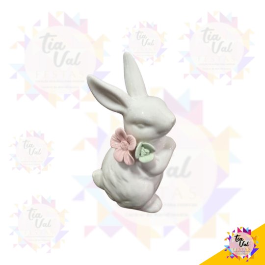 COELHO COM ROSAS - PORCELANA - PASCOA