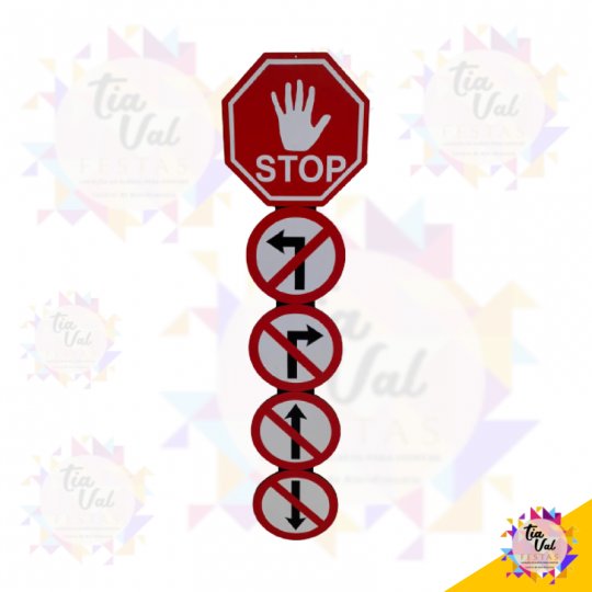 PLACA STOP E PROIBIDO VIRAR GRANDE - MDF COM PE