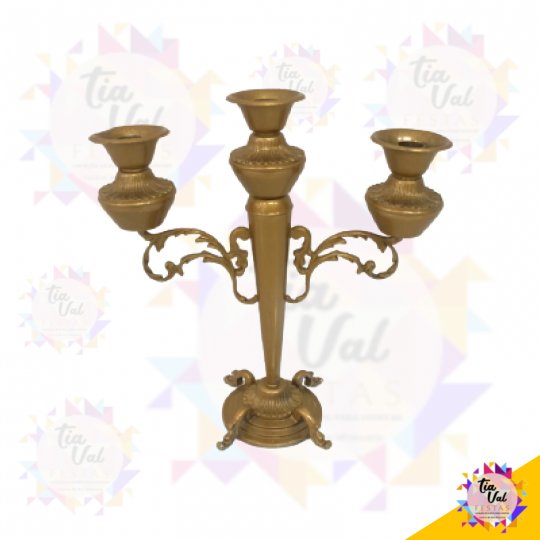 CASTIÇAL DOURADO - CANDELABRO P/ 3 VELAS