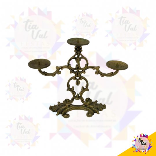 CASTIÇAL DOURADO P/ 3 VELAS GROSSA
