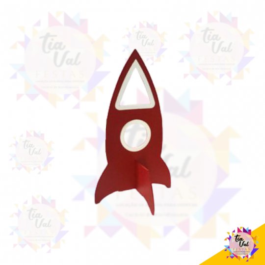 FOGUETE VERMELHO C/ BRANCO ASTRONAUTA - 40 CM MDF