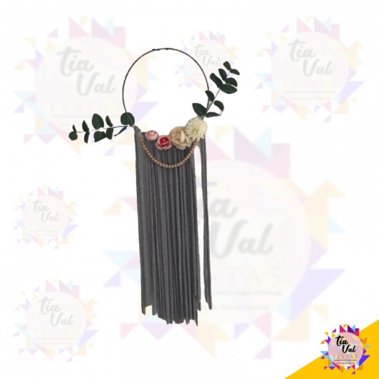 GUIRLANDA DE FLORES C/ TECIDO CINZA