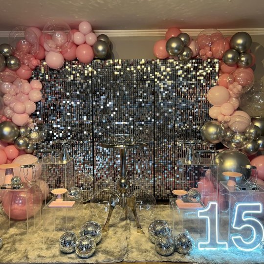 INSPIRAÇÃO 15 ANOS ROSA COM PRATA PAINEL SHINE