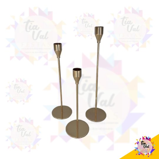 KIT CASTIÇAL DOURADO 03 UND - P/ VELA FINA 