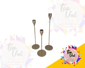 Foto de KIT CASTIÇAL DOURADO 03 UND - P/ VELA FINA 
