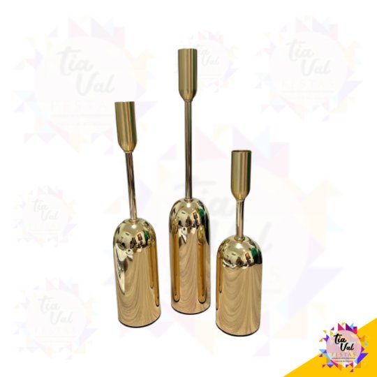 KIT CASTIÇAL DOURADO 24 CM - 30 CM - 35 CM