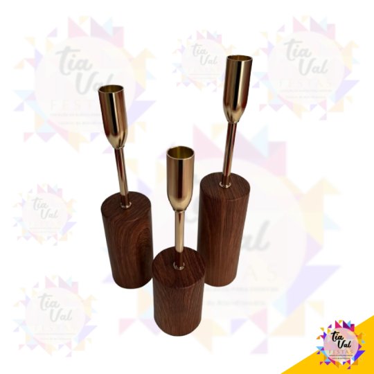 KIT CASTIÇAL- MADEIRA DOURADO - 3 PEÇAS